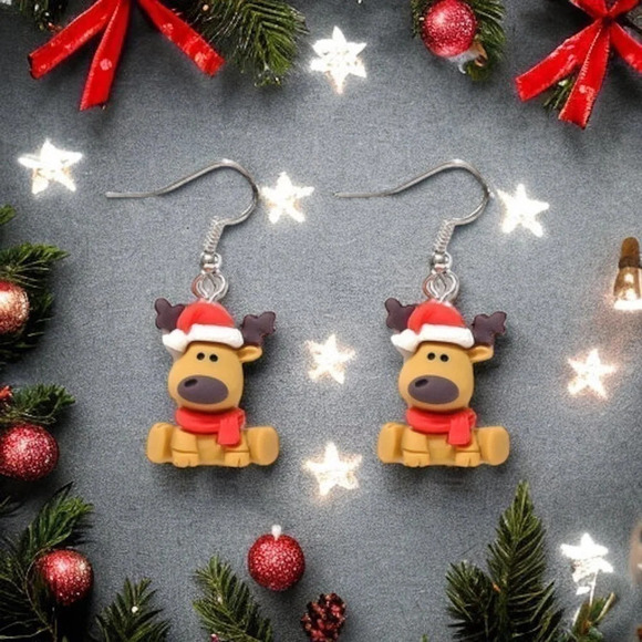 Resin Reindeer Dangle Earrings - Picture 2 of 4